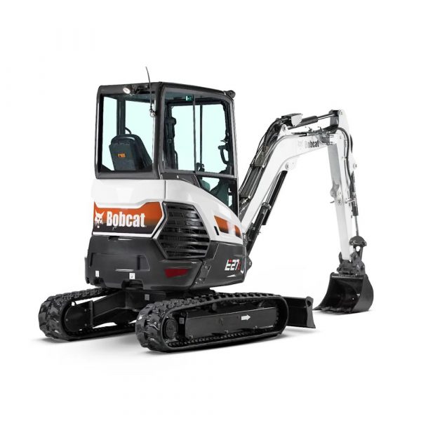 Mini-pelle Bobcat E27z disponible en location à Claret 34, Quissac, Sauve, dans l'Hérault et le Gard. Idéale pour travaux de terrassement et excavation. Options disponibles : godets, brise-roche et remorque.